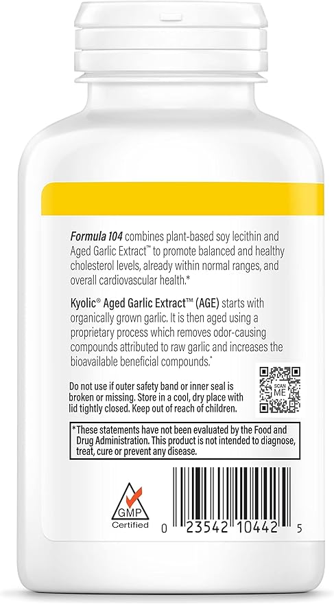 Kyolic Aged Garlic Extract Formula 104, Cholesterol Health*, 200 Capsules