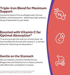 Doctor's Recipes Iron Supplement for Women & Men, 65mg from Ferrous Bisglycinate Sulfate Carbonyl Iron, Non-Constipating, Vitamin C for Optimal Absorption, Energy, Blood Support, 60 Tabs
