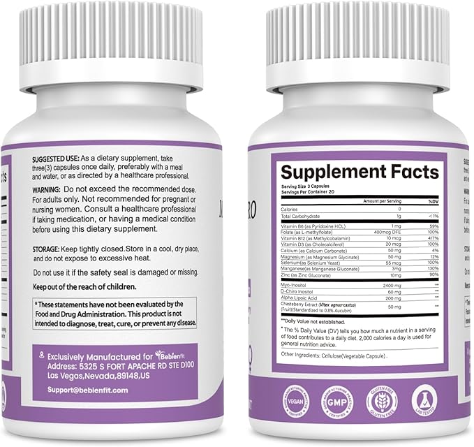 13-in-1 Myo Inositol & D-Chiro Inositol for Women,2460mg-40:1 Ratio Supplement Plus Alpha Lipoic Acid/Folate/Vitex/Magnesium,60 Vegan Capsules