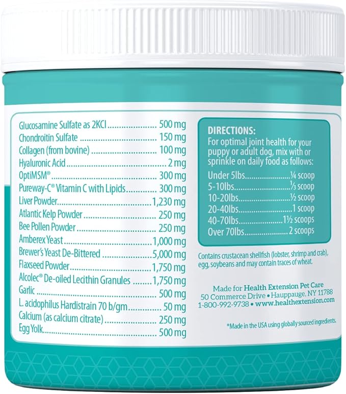 Health Extension Chondroitin with Glucosamine for Dogs, 8oz - Arthritis Pain Relief, Joint & Hip Supplement, Cheese Flavored Powder