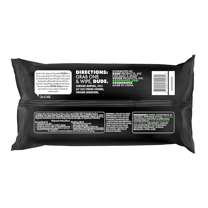 DUDE Wipes MentHOLE XXtreme Flushable Wipes - Menthol Infused Extra-Large Adult Wet Wipes - 1 Pack (48 Count), Travel Pack - Infused with Menthol for a Cooling Sensation - Septic and Sewer Safe