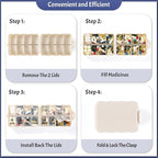 Foldable Weekly Pill Organizer 2 Times a Day with 2 Extra Compartments (Clear Printed Labels) - Portable 7 Day AM PM Medicine Box, Week Daily Travel Pill Case Holder for Vitamin, Supplement - Khaki