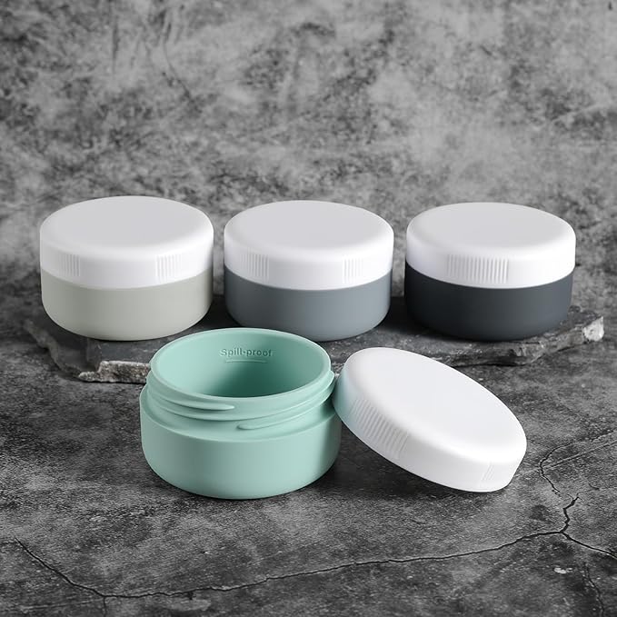Kuangre Travel Containers for Toiletries, Silicone Cream Jars BPA-Free, Leak-proof 1.35oz Travel Size Containers, Portable Size Silicone Jars with Lid for Cosmetic Face Hand Body Cream (4 Pack)