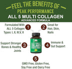 Peak Performance All 5 Multi-Collagen Capsules - 90 Pills of Grass Fed Peptides Protein - Supplement with All 5 Collagen Types I, II, III,V, X from Beef, Fish, Eggshell, and Chicken Bone Broth