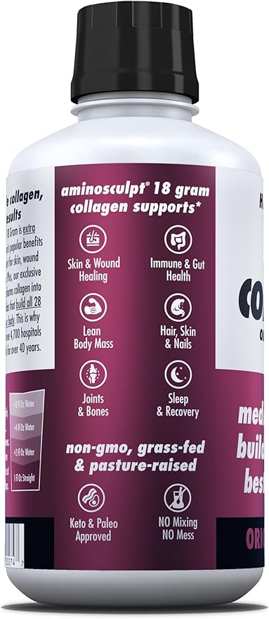 HEALTH DIRECT – AminoSculpt Liquid Collagen – 30 Fl Oz – 18 Grams of Premium Medical-Grade Collagen Liquid for Women – Stevia Free – Original Cherry