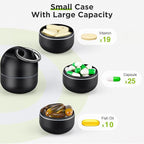 Zannaki Small Portable Single Pill Box Keychain - Metal Daily Travel Pill Organizer Case, Waterproof Pill Holder Bottle, Cute Medicine Vitamin Supplement Container Carrier for Pocket or Purse, Black