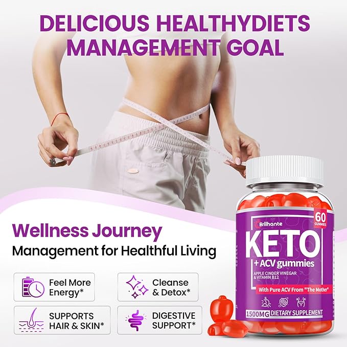 Keto ACV Gummies, Organic Apple Cider Vinegar Gummies Sugar Free: Apple Cider Vinegar with Mother, Vitamin B12 & B6, Gut Health, Metabolism, Gluten Free & Vegan, Beet Root - 60 Count
