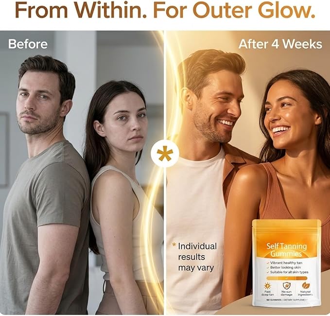 Tanning Gummies, Sunless Tanning Supplement with Astaxanthin, Beta-Carotene, Vitamin C, Turmeric + Mango Extract | Nourishes Skin & Improves Sleep | Vegan & Sugar Free - 60 Count