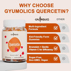 Quercetin 500mg Gummies for Kids, with Bromelain, Vitamin C & D3, Stinging Nettle & Licorice, Seasonal Balance & Body Defenses, Vegan, 60 Gummies