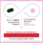 Active Iron Supplement 25mg + Multivitamin for Women, Clinically Proven to Increase Iron & Energy Levels, Maximum Absorption, Gentle, Non-Constipating, 60 Capsules + 60 Tablets in On-the-Go Foil Packs
