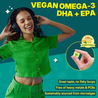 Vegan Omega-3 Gummies for Adults, Fish Oil Alternative from Algae Oil, Plant Based DHA 460mg & EPA 230mg Plus MethylFolate, Vitamin B12, Phosphatidylserine, No Fishy Taste, Vegan, Sugar Free, 60 Cts