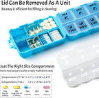 Foldable & Portable Weekly Pill Organizer 2 Times a Day with Clear Printed Labels - 7 Day AM PM Medicine Box, Week Daily Travel Pill Meds Case Holder for Medications, Vitamin, Supplement - Blue