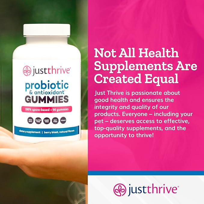 Just Thrive Probiotic Gummies - Kids, Men, and Womens Probiotic - for Digestive and Overall Health, 90 Count