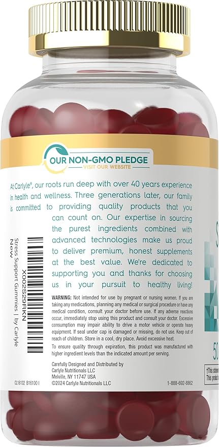 Carlyle Stress Support Supplement Gummies | 50 Count | for Women and Men | with GABA and L-Theanine | Strawberry Lemon Flavor | Non-GMO & Gluten Free
