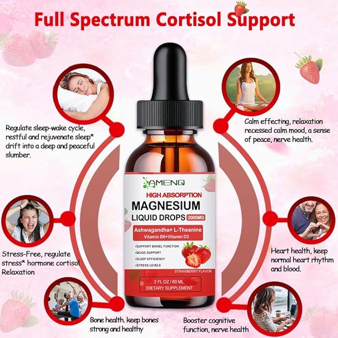 Cortisol Supplement Liquid Drops,Cortisol Reducer w.Magnesium Glycinate,Ksm-66 Ashwagandha,L-Theanine,Liquid Magnesium Cortisol Drink Mix for Cortisol & Hormone Balanced,Relax,Calm