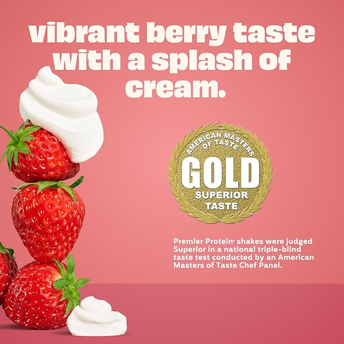 Premier Protein Shake, Strawberries & Cream, 30g Protein, No Added Sugar, 24 Vitamins & Minerals to Support Immune Health, 11 fl oz, 12 Pack