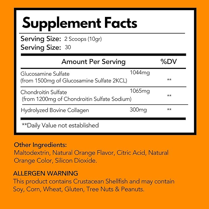 Arymar Glucosamine Chandroitin Powder (1500mg/1200mg) - Joint Health Support Supplement - Helps Maintain Mobility & Flexibility - High Absorption Formula - 300g (10.5 oz) (2, 20.3)