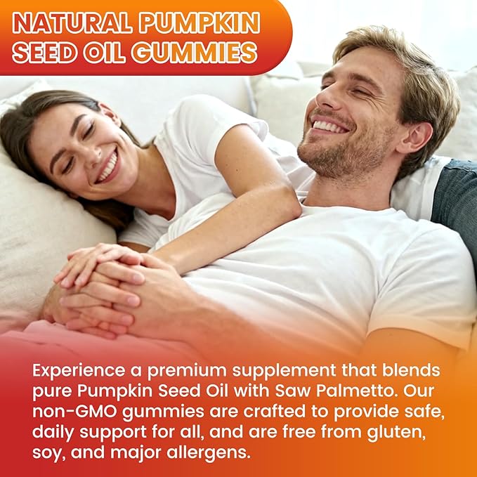Organic Pumpkin Seed Oil Gummies with Saw Palmetto for Hair Growth & Skin Health | Vegan, Non-GMO, Gluten-Free Strawberry Flavor | 60 Count