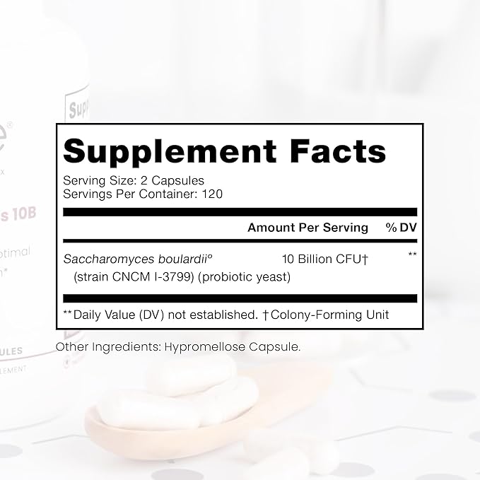 Pure Therapro Rx Saccharomyces Boulardii Probiotics 10 Billion CFU - Made in USA | No Fillers, Patented Strain: Lynside CNCM I-3799 Probiotics for Men and Women 240 Capsules