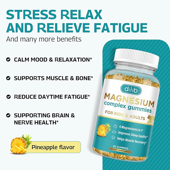 Magnesium Complex Gummies- Calm Chewable Gummies for Kids & Adults- Magnesium Glycinate, Taurate, Citrate, Malate, Supplement-Support Calm Stress Relief, Bone, Muscle, Mood Vegan, 120ct