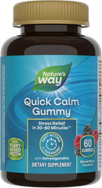 Nature's Way Quick Calm Gummies, L-Theanine for Relaxation*, Fast-Acting, Stress Relief from L-Theanine Within 30-60 minutes*, with Ashwagandha, Vegetarian, Mixed Berry Flavored,  60 Gummies