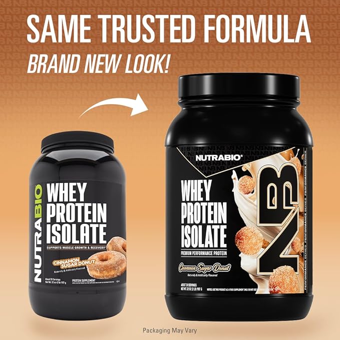 NutraBio 100% Whey Protein Isolate Protein Powder, 25g Protein with Complete Amino Acid Profile, Non-GMO, Soy & Gluten Free, Low Carb, Low Calorie Whey Protein Powder, Cinnamon Sugar Donut, 2 Lbs