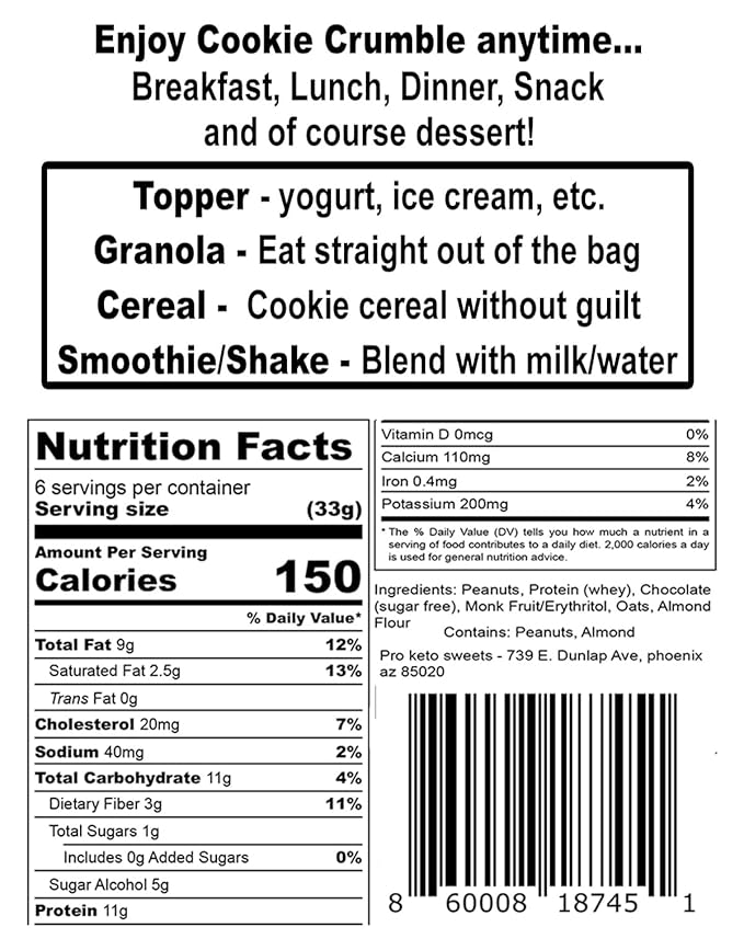 High Protein Cookie – Peanut Butter Chocolate Chip Crumble, 66g Protein per Bag, Keto, Low Carb, No Sugar Added, Gluten-Free, 2 Pack – PROTEIN SWEETS