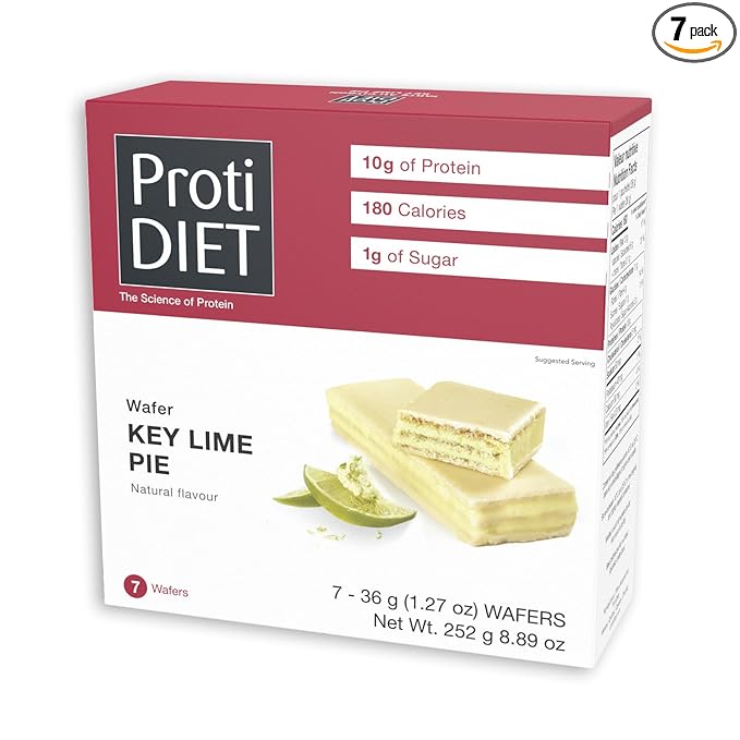 ProtiDIET Key Lime Pie Protein Wafer Bar - Low Sugar High Protein Snacks for Adults, Perfect On the Go Meal Replacement Bar and Nutritional Snack - 7 Key Lime Wafers Per Box