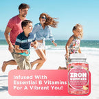 Iron Supplement for Women - Iron Gummies with Vitamin B6, B12, C, Zinc, Folate for Adults & Kids - Support Blood Builder, Iron Deficiency, Anemia, Energy Boost - Sugar Free 60ct Peach Flavor
