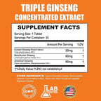 Triple Ginseng Complex, Ultra Potency 15% Ginsenosides from 3 Panax Ginseng Extract for Energy, Memory, Vitality & Immune Support, Healthy Aging for Elderly, 30 Tablets