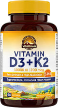 Vitalitown Vitamin D3 K2 Supplement, Vitamin D3 10000 IU Vitamin K2 (MK7) 200 mcg, 90 Softgels, Non-GMO, No Gluten & Soy, for Bone, Teeth, Immune & Heart Health