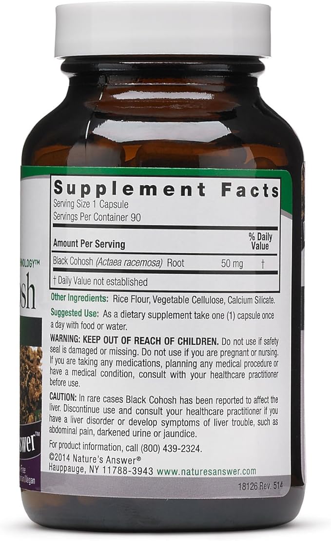 Natures Answer Black Cohosh Root Powder 50mg 90 Vegetarian Capsules | Menopausal Support | Hot Flash Relief | Promotion of Fertility