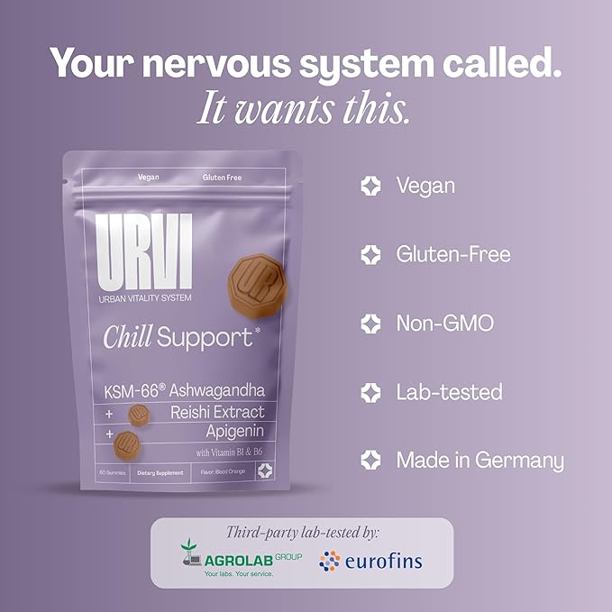 URVI® Chill Gummies – 120mg Apigenin + KSM-66 Ashwagandha + Reishi Mushroom Extract – Relaxation & Stress Relief – Vegan, Gluten-Free – Blood Orange Flavor, 60 Count