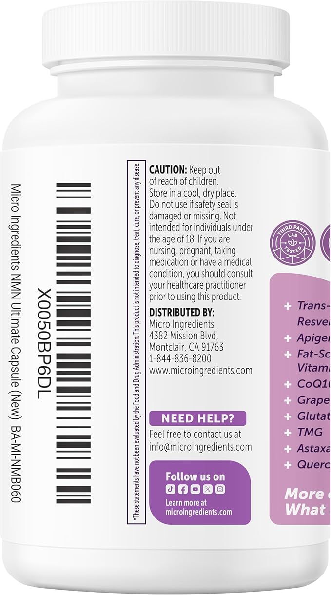 NMN Complex 1,000mg Per Serving, 60 Veggie Capsules | 10-in-1 with Nicotinamide Mononucleotide, Vitamin C, Resveratrol, CoQ10, TMG, Quercetin, & Glutathione | NAD+ Supplement Precursor | Filler Free