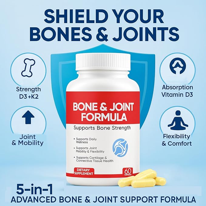 Shield Bone and Joint Formula - Enhanced Bone Support & Bone Health Supplement with Vitamin D3 & K2, 60 Capsules (1)