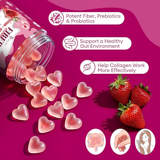 Migcopat 10G Fiber Gummies with Collagen Peptides, Hyaluronic Acid, Vitamin C, ACV, 30 Billion CFU Probiotics – Sugar Free Collagen Gummy for Skin, Hair & Nails – Digestive Health Support – 60 Cts