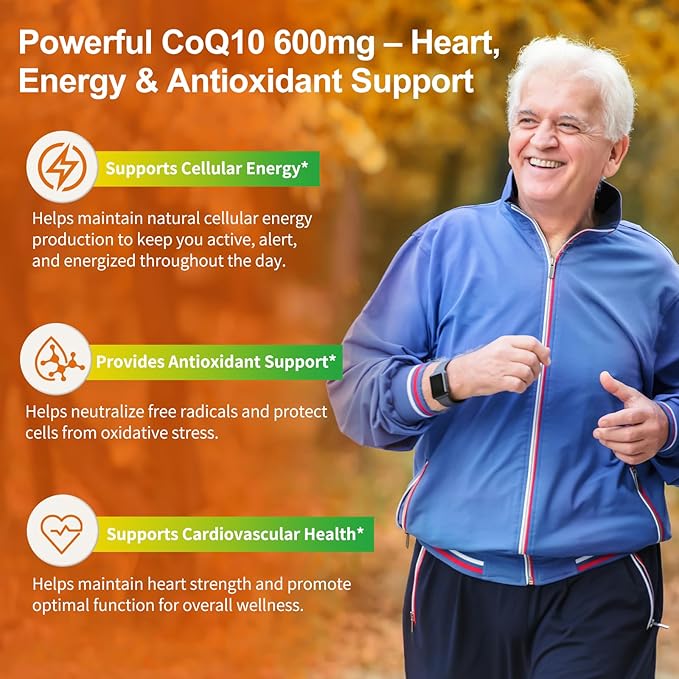 CoQ10 600 mg Softgels – Ubiquinol Coq 10 High Absorption Coenzyme Q10 & CoQ-10 Supplement for Energy, Heart & Antioxidant Support, 120 Count