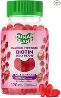 Biotin Jelly Bean Gummy Vitamins, Max Strength Biotin for Hair, Skin and Nails, 10,000mcg per Serving, Hair Growth Vitamins for Men and Women, 120 Strawberry Blast Jelly Beans, Kosher