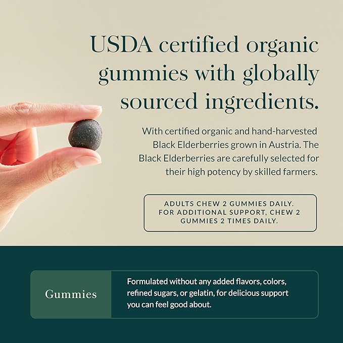 Gaia Herbs Black Elderberry (Sambucus nigra) Extra Strength Gummies - Delicious Immune Support Supplement* - Certified Organic Black Elderberries for Immune System Support* - 120 Gummies (60 Servings)