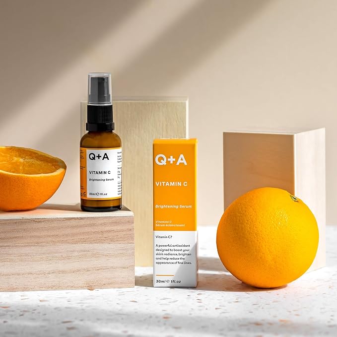 Q+A Vitamin C Brightening Face Serum (30ml), Vitamin C Serum for Face with Hyaluronic Acid, Hydrating and Anti-Ageing, Fragrance Free Skincare, Brightens Skin and Evens Out Skin Tone