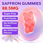 MEENCCD Saffron Gummies for Kids & Adults - Saffron Supplements with Magnesium, L-Theanine, Rhodiola, Sugar-Free, Raspberry Flavor, 60 Count