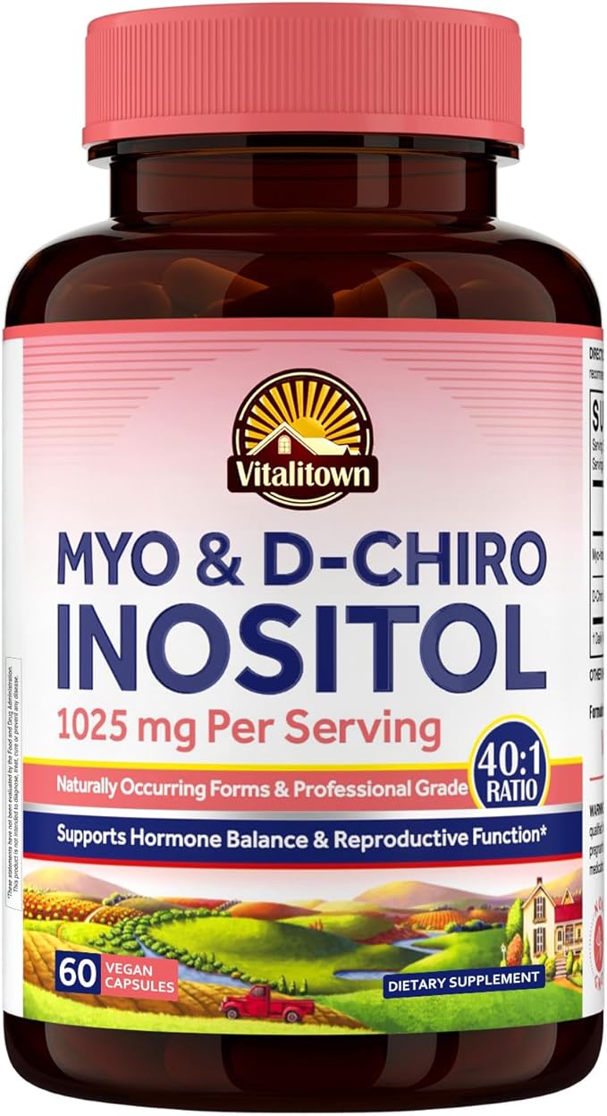 Vitalitown Inositol Supplement for Women, Myo-Inositol & D-Chiro Inositol, Ideal 40:1 Ratio, Hormone Balance & Healthy Ovarian Support for Women, Vitamin B8, Vegan, 60 Capsules, No Gluten