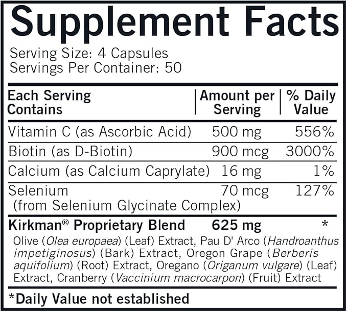 Kirkman - Yeast Aid Advanced Formula - 200 Capsules - Supports Yeast Control - Immune System Support - Hypoallergenic