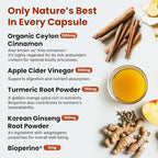 5-in-1 Ceylon Cinnamon Capsules 2355mg - Apple Cider Vinegar Capsules with Turmeric, Panax Ginseng & Bioperine - Cinnamon Supplements for Women & Men - Non-GMO, Vegan, Gluten-Free (120 Ct) (2-Pack)