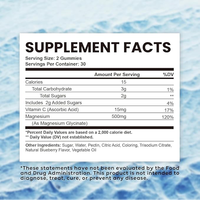Magnesium Glycinate Gummies 500mg Sleep for Men & Women Vitamin C, Vegan Promotes Relaxation Muscle, Chewable Magnesium, No Melatonin, Non GMO, Natural Blueberry Flavor, 60 Count