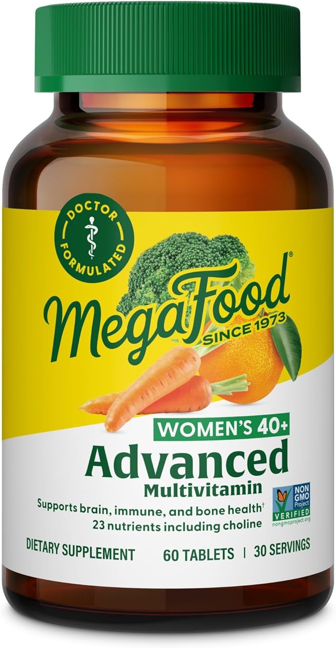 MegaFood Women's 40+ Multivitamin - Multivitamin Supplement for Women with Iron, Vitamins C, B12, K2, A, B6, Choline, and more - Non-GMO, Gluten-Free - Vegetarian - 60 Tabs (30 Servings)