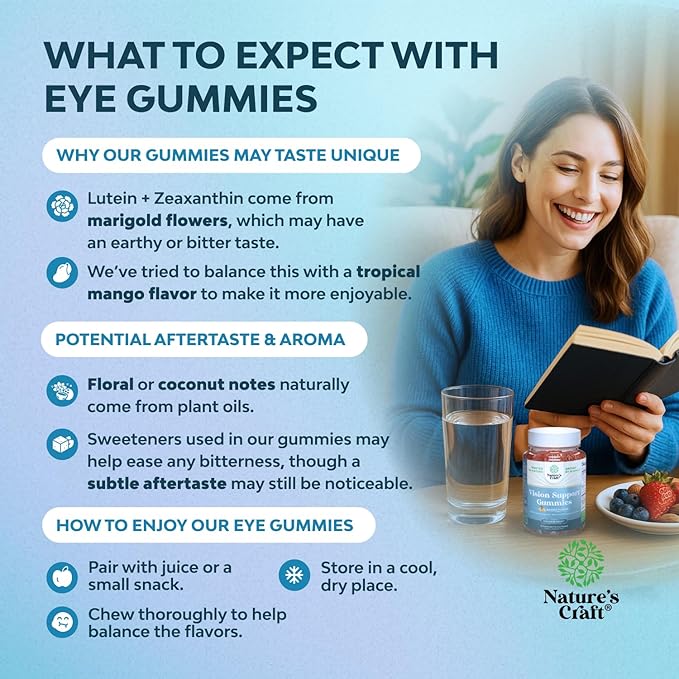 Vision Support Gummies for Adults - Lutein and Zeaxanthin Supplements for Eye Health - Potent Lutein Eye Vitamins for Blue Light Protection, Dryness, Strain Support & Visual Sharpness - 120 Count