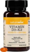 NatureWise Vegan Vitamin D3 + K2 in Organic Coconut MCT Oil - Natural D3 10000IU + Natural K2 200mcg - High Absorption Bone Support - Non-GMO - USA Manufactured - 30 Softgels[30-Day Supply]