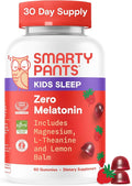 SmartyPants Kids Sleep Gummies Supplement Zero Melatonin: L Theanine, Lemon Balm & Magnesium, Sleep Aid, Strawberry Flavor, 60 Count