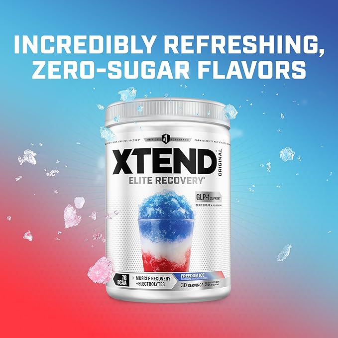 Xtend Original BCAA Powder, 7g BCAAs and 2.5g L-Glutamine for Muscle Recovery Hydration and Lean Muscle, Sugar Free Intra and Post Workout Drink with Electrolytes, Freedom Ice, 30 Servings